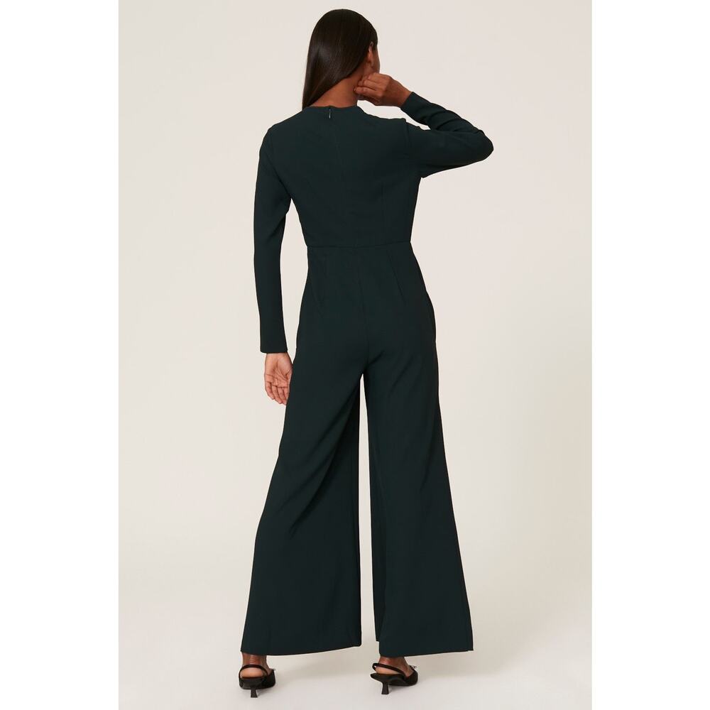 Adam Lippes Dark Green Wide Leg Long Sleeve Crepe Jumpsuit Size 4 - Picture 3 of 15